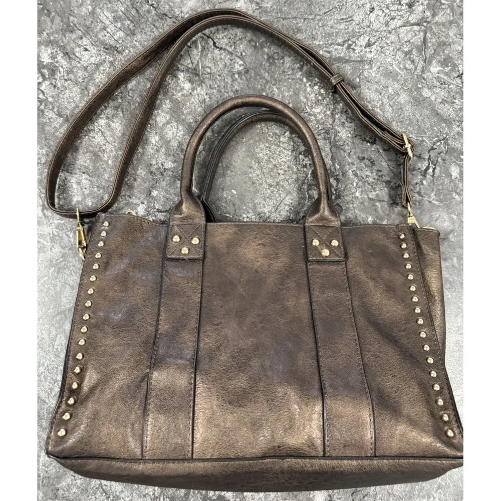 Dasein‎ Women Stylish Handbag Satchel Tote Shoulder Bag Studs Bronzed Brown